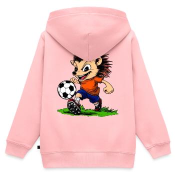 Igel Fussballer - Kinder Premium Organic Zip Hoodie - Rosa - Hinten - AI Model Kid Female (0cm)