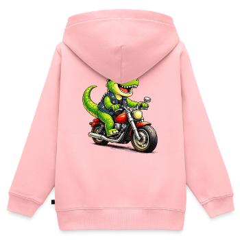 Biker-Dinosaurier  - Kinder Premium Organic Zip Hoodie - Rosa - Hinten - AI Model Kid Female (0cm)