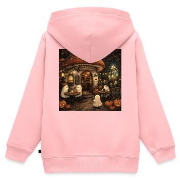 Pilzhaus Café Retro Wandbild Geister Herbst Deko - Kinder Premium Organic Zip Hoodie - Rosa - Hinten - AI Model Kid Female (0cm)