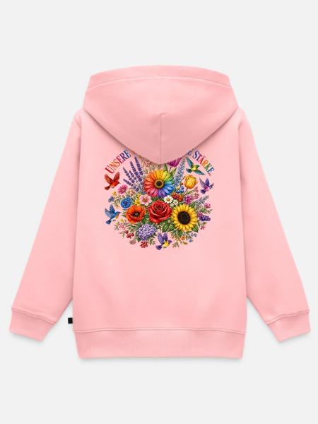 Unsere Vielfalt Unsere Stärke Blumenmotiv Pride - Kinder Premium Organic Zip Hoodie - Rosa
