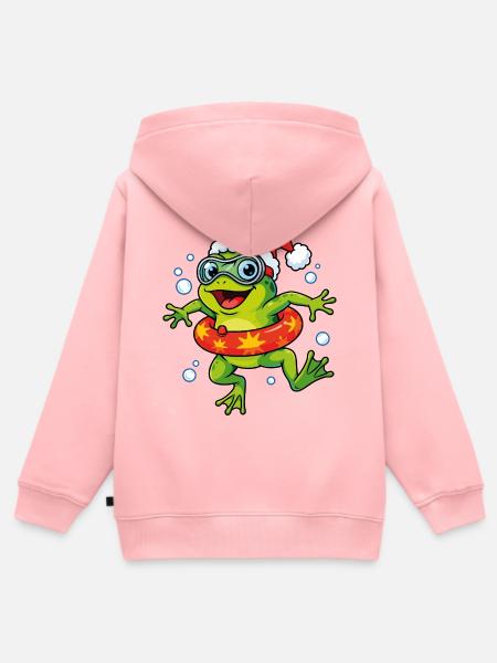 Weihnachtsfrosch mit Schwimmring - Kinder Premium Organic Zip Hoodie - Rosa