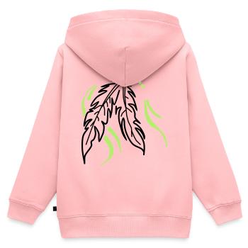 Liés ensemble – Plumes spirituelles - Sweat Premium à capuche zippé enfant bio - rose - Dos - AI Model Kid Female (0cm)