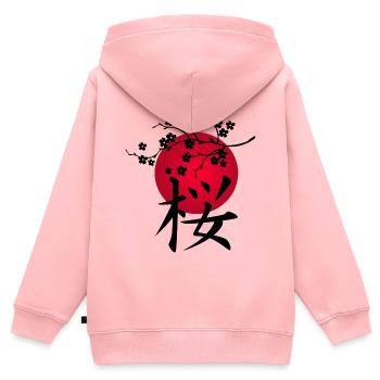 Cerisier japonais noir et soleil rouge - Sweat Premium à capuche zippé enfant bio - rose - Dos - AI Model Kid Female (0cm)