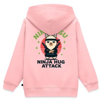 Attaque de câlin du lama ninja - Sweat Premium à capuche zippé enfant bio - rose - Dos - AI Model Kid Female (0cm)