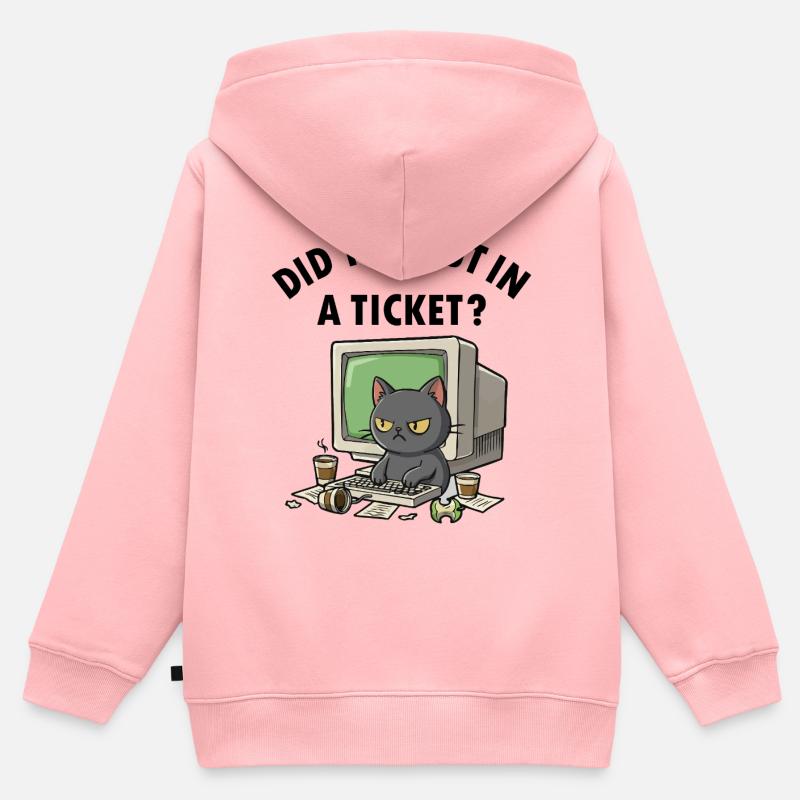 Helpdesk Cat demande, vous avez créé un ticket - Sweat Premium à capuche zippé enfant bio - rose