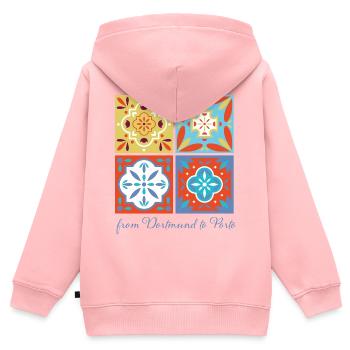 Dortmund à Porto - Sweat Premium à capuche zippé enfant bio - rose - Dos - AI Model Kid Female (0cm)