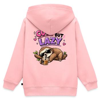 Süß aber faul Faultier mit Eiskaffee - Kinder Premium Organic Zip Hoodie - Rosa - Hinten - AI Model Kid Female (0cm)