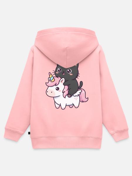 Katze auf Einhorn - Kinder Premium Organic Zip Hoodie - Rosa