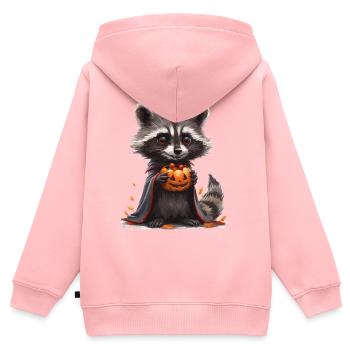 Waschbaer Halloween Kürbisfreude - Kinder Premium Organic Zip Hoodie - Rosa - Hinten - AI Model Kid Female (0cm)