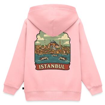 Autocollant de voyage vintage Istanbul Hagia Sophia - Sweat Premium à capuche zippé enfant bio - rose - Dos - AI Model Kid Female (0cm)