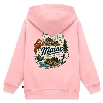 Maine Pine Tree State Vintage Küstenaufkleber - Kinder Premium Organic Zip Hoodie - Rosa - Hinten - AI Model Kid Female (0cm)