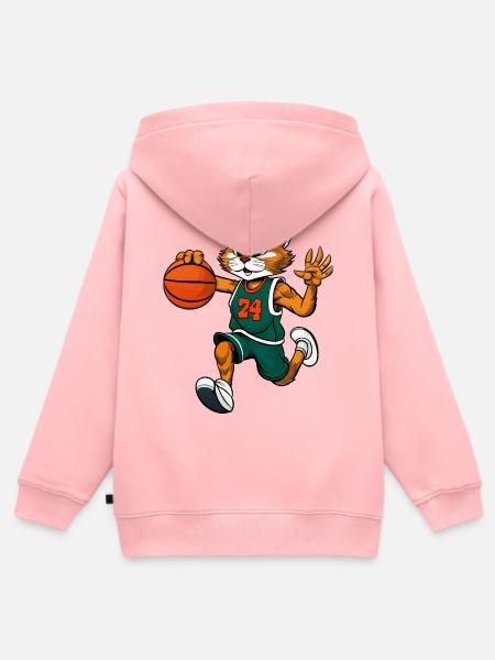 Katzen Basketball - Kinder Premium Organic Zip Hoodie - Rosa