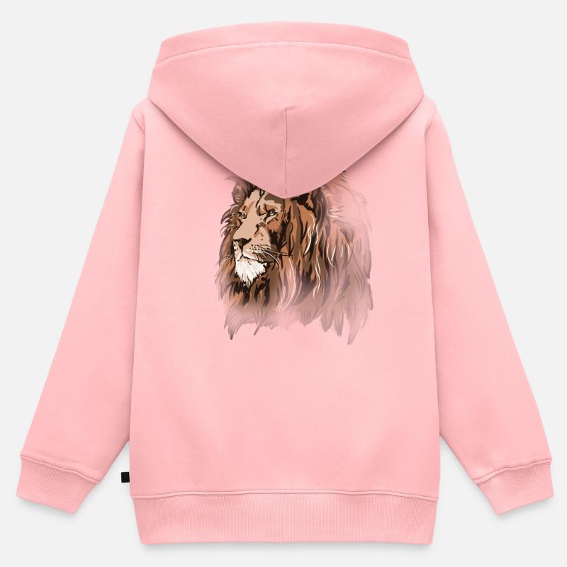 Lion - Sweat Premium à capuche zippé enfant bio - rose