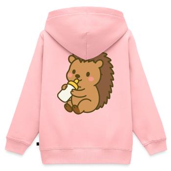 Igelchen mit Milchflasche - Kinder Premium Organic Zip Hoodie - Rosa - Hinten - AI Model Kid Female (0cm)
