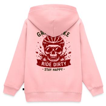 Gravel Bike Skull Ride Dirty Stay Happy - Sweat Premium à capuche zippé enfant bio - rose - Dos - AI Model Kid Female (0cm)