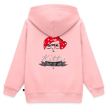 chat hippie minou dame folle de chat foulard rouge br - Sweat Premium à capuche zippé enfant bio - rose - Dos - AI Model Kid Female (0cm)