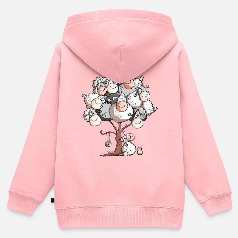 Drôle Arbre Mouton - Sweat Premium à capuche zippé enfant bio - rose