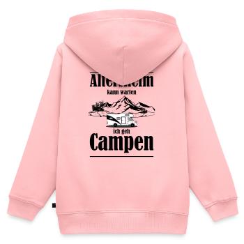 Altersheim kann warten ich geh campen lustig - Kinder Premium Organic Zip Hoodie - Rosa - Hinten - AI Model Kid Female (0cm)