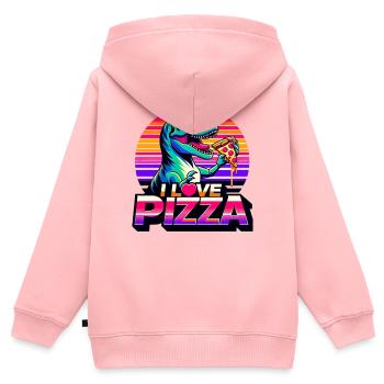 Dino Pizza Party I Love Pizza - Kinder Premium Organic Zip Hoodie - Rosa - Hinten - AI Model Kid Female (0cm)
