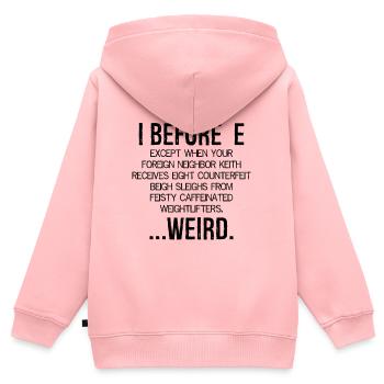 I Before E Weird - Kinder Premium Organic Zip Hoodie - Rosa - Hinten - AI Model Kid Female (0cm)
