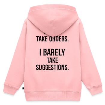 I don't take orders I barely take suggestions - Kinder Premium Organic Zip Hoodie - Rosa - Hinten - AI Model Kid Female (0cm)