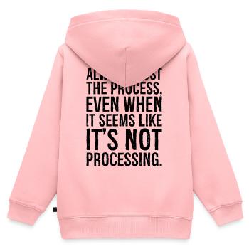 Vertrauen Sie immer dem Prozess, auch wenn es so aussieht - Kinder Premium Organic Zip Hoodie - Rosa - Hinten - AI Model Kid Female (0cm)