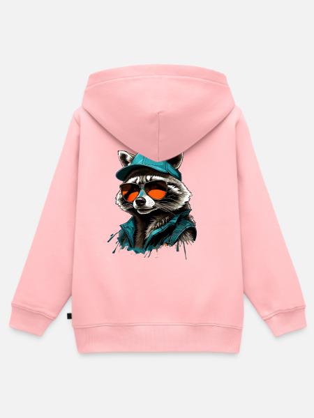 Cooler Waschbär mit Sonnenbrille und Cap - Kinder Premium Organic Zip Hoodie - Rosa