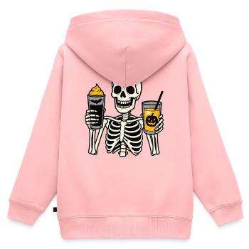 Squelette festif avec boissons d’Halloween - Sweat Premium à capuche zippé enfant bio - rose - Dos - AI Model Kid Female (0cm)