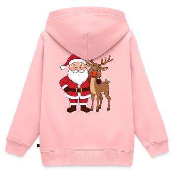 Festlicher Weihnachtsmann mit Rentier - Kinder Premium Organic Zip Hoodie - Rosa - Hinten - AI Model Kid Female (0cm)