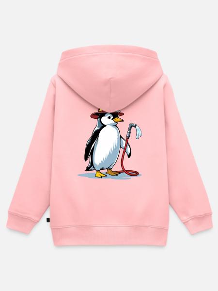 Feuerwehr-Pinguin mit Schlauch - Kinder Premium Organic Zip Hoodie - Rosa