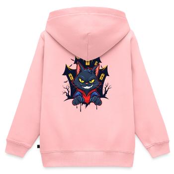 Grinsende Katze vor Spukhaus - Kinder Premium Organic Zip Hoodie - Rosa - Hinten - AI Model Kid Female (0cm)