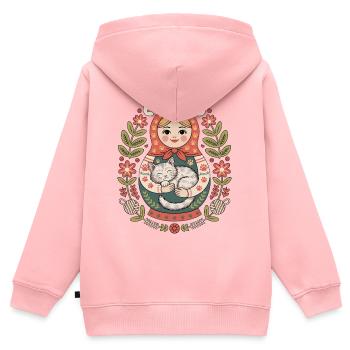 Matroschka Katze mit Blumengruß - Kinder Premium Organic Zip Hoodie - Rosa - Hinten - AI Model Kid Female (0cm)