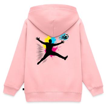 Fußball Torwart Sprung Mit Farbexplosion - Kinder Premium Organic Zip Hoodie - Rosa - Hinten - AI Model Kid Female (0cm)