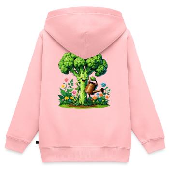Fröhlicher Brokkoli Gärtner - Kinder Premium Organic Zip Hoodie - Rosa - Hinten - AI Model Kid Female (0cm)