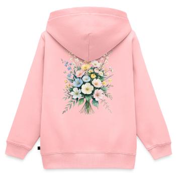 Bouquet Pastel Bouquet Aquarelle - Sweat Premium à capuche zippé enfant bio - rose - Dos - AI Model Kid Female (0cm)