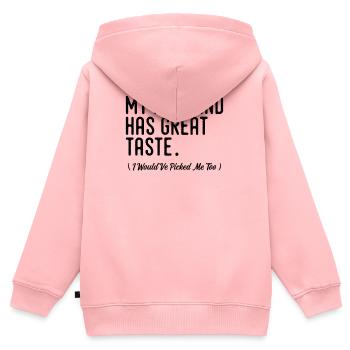 Mein Mann hat guten Geschmack! (Ich mich auch) - Kinder Premium Organic Zip Hoodie - Rosa - Hinten - AI Model Kid Female (0cm)