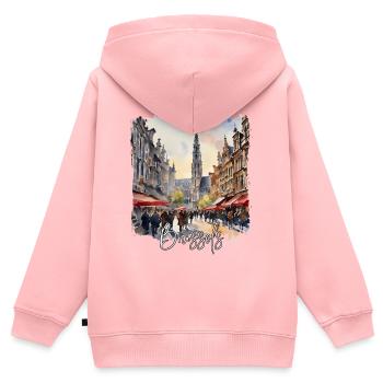 Aquarell von Brüssel, Brüssel, Belgien - Kinder Premium Organic Zip Hoodie - Rosa - Hinten - AI Model Kid Female (0cm)