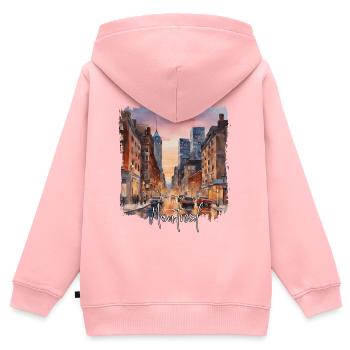 Montreal Aquarell – ich liebe Montreal - Kinder Premium Organic Zip Hoodie - Rosa - Hinten - AI Model Kid Female (0cm)