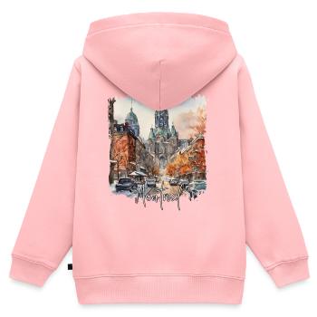 Montreal Aquarell, Montreal, Kanada - Kinder Premium Organic Zip Hoodie - Rosa - Hinten - AI Model Kid Female (0cm)