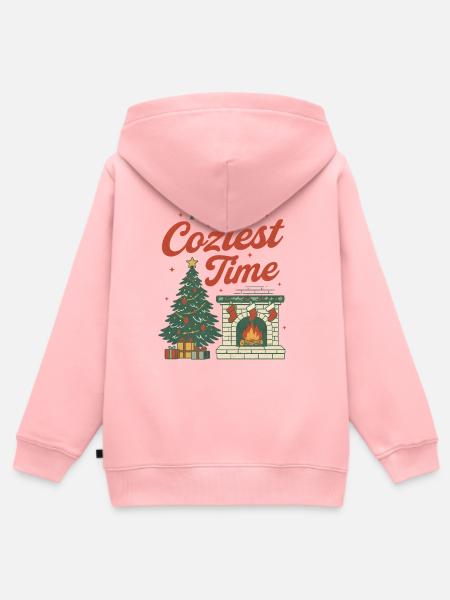 Cozy Christmas Fireplace & Tree Design - Kinder Premium Organic Zip Hoodie - Rosa