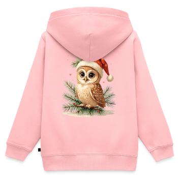 Hibou de Noël avec chapeau de Père Noël - Sweat Premium à capuche zippé enfant bio - rose - Dos - AI Model Kid Female (0cm)