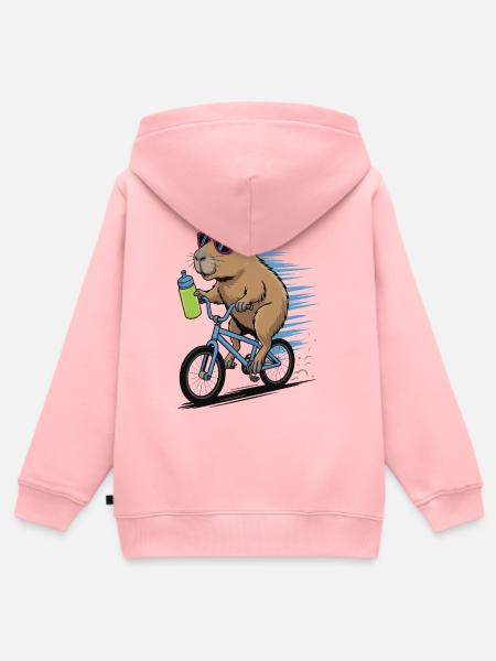 Biber auf Fahrrad mit Sonnenbrille - Kinder Premium Organic Zip Hoodie - Rosa