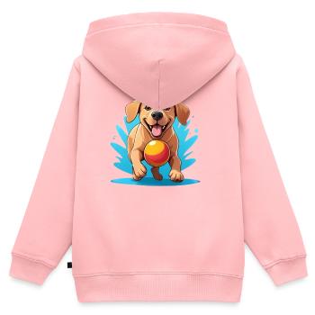 Fröhlicher Hund mit Ball Cartoon - Kinder Premium Organic Zip Hoodie - Rosa - Hinten - AI Model Kid Female (0cm)