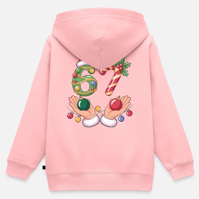 T-shirt de Noël mème 6-7 - Sweat Premium à capuche zippé enfant bio - rose