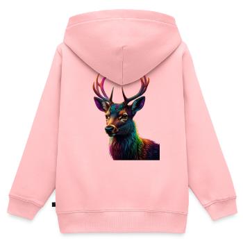 Regenbogen Hirschkopf Kunstprint - Kinder Premium Organic Zip Hoodie - Rosa - Hinten - AI Model Kid Female (0cm)