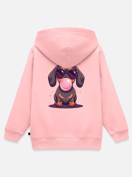 Dackel mit Sonnenbrille und Kaugummi - Kinder Premium Organic Zip Hoodie - Rosa