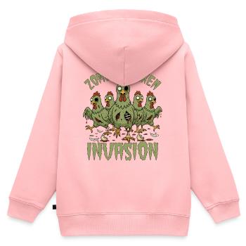 Invasion du poulet zombie - Sweat Premium à capuche zippé enfant bio - rose - Dos - AI Model Kid Female (0cm)