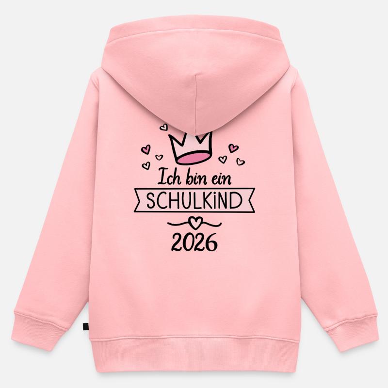Couronne d’écolier avec des cœurs - Sweat Premium à capuche zippé enfant bio - rose