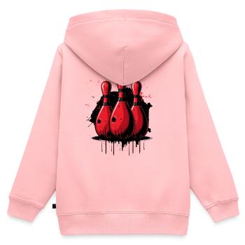 Bowling Pins - Kinder Premium Organic Zip Hoodie - Rosa - Hinten - AI Model Kid Female (0cm)
