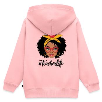 Lehrerin mit Gelbem Turban und Apfel - Kinder Premium Organic Zip Hoodie - Rosa - Hinten - AI Model Kid Female (0cm)